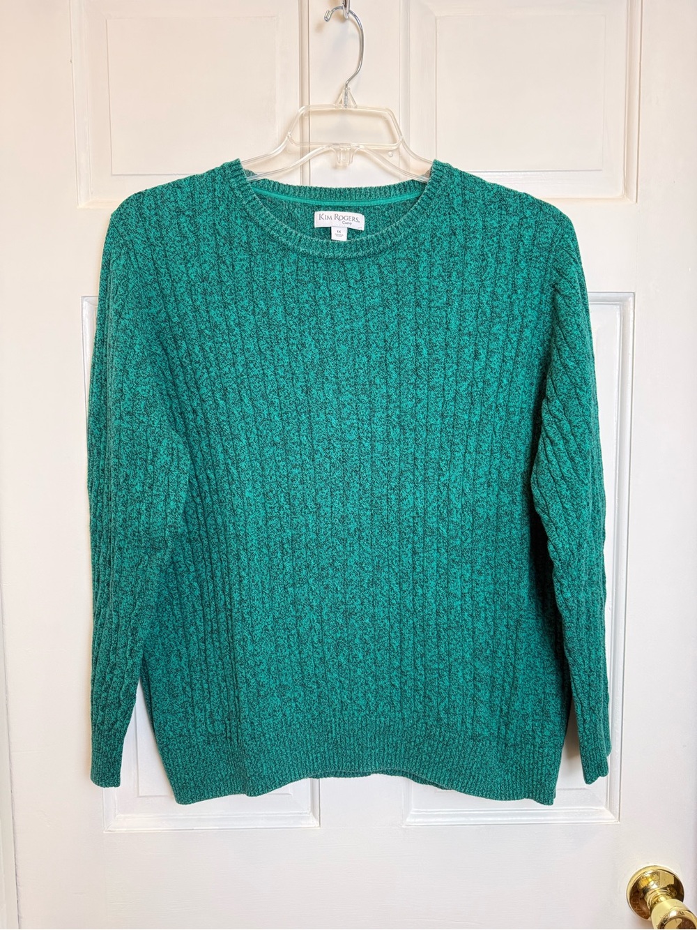 Kim Rogers Teal Cable Knit Crewneck Cotton Sweater 1X
